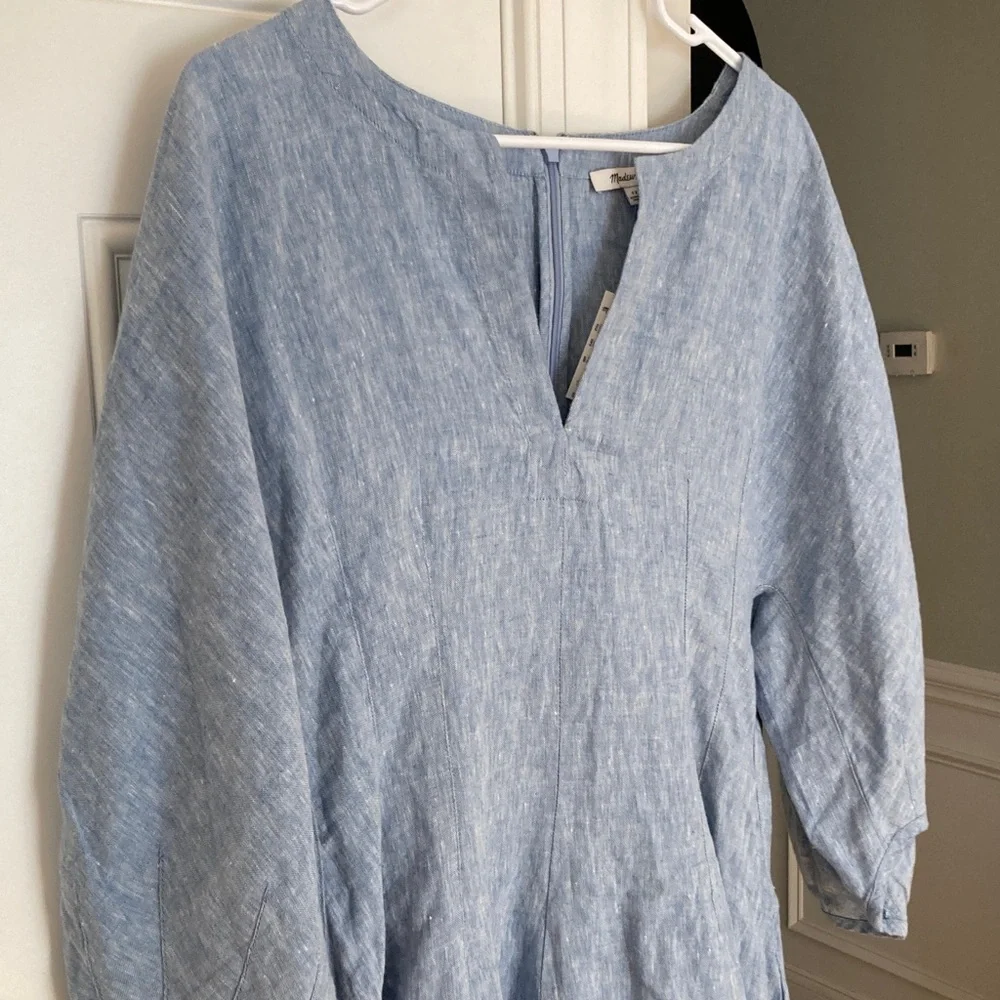 New w Tag: Madewell Splitneck Linen Dress with Pockets. Size 12 - Picture 6 of 13